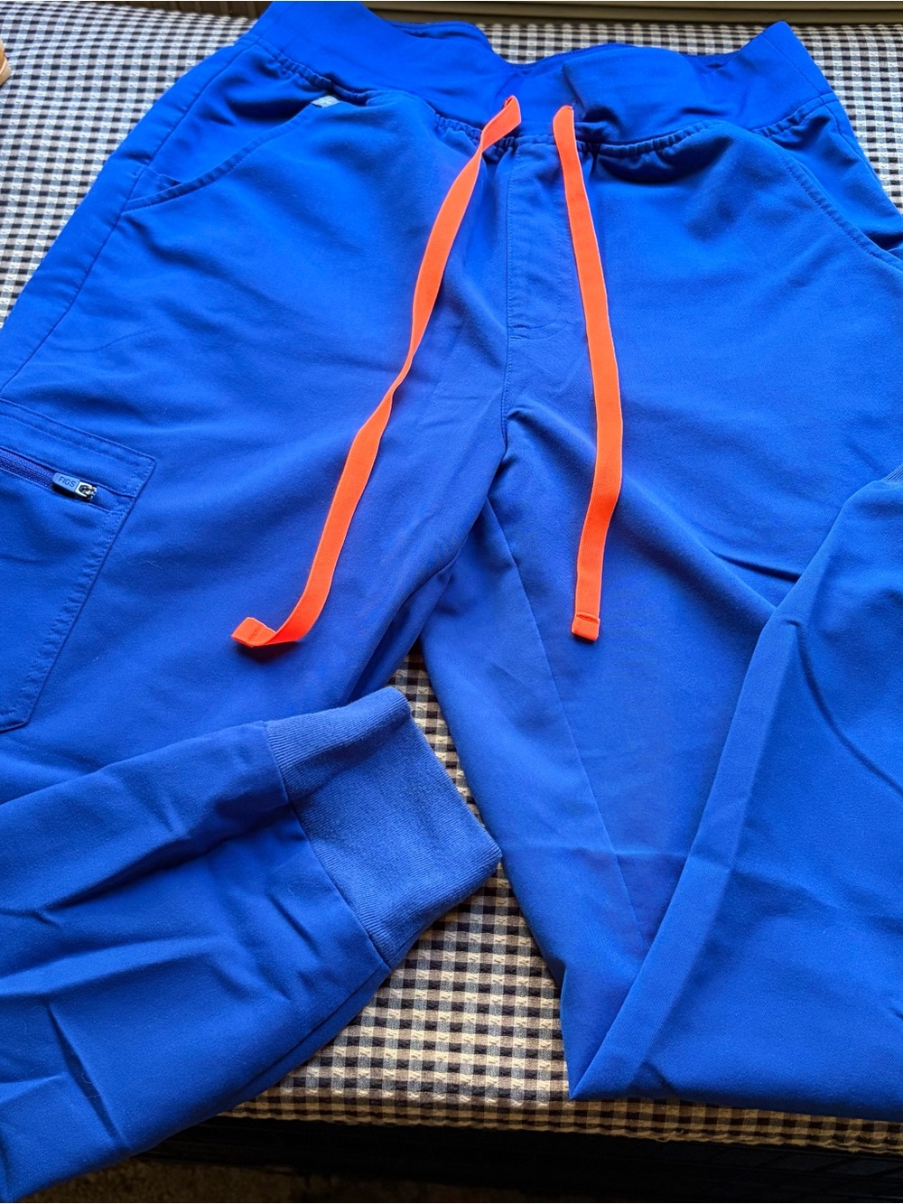 Figs Woman’s Blue Jogger Scrub Pants with Orange Drawcord
